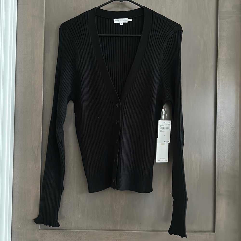 Good American Black Cozy Rib Crop Cardigan Size 3XL NWT - Picture 5 of 13